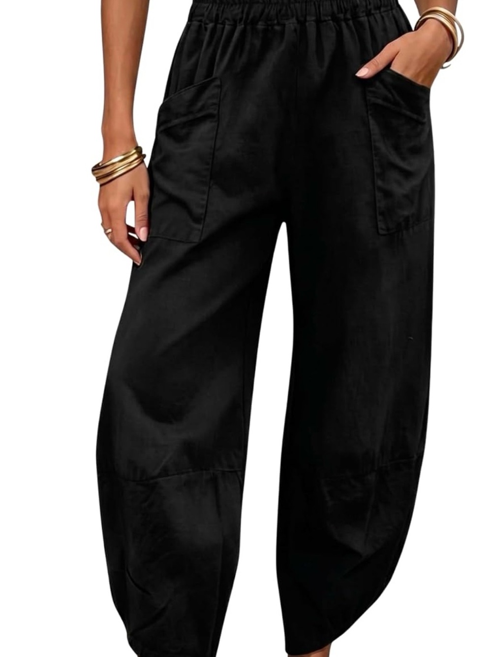 ♠️ Black Barrel Linen Pants. Elastic waist with pockets. Size XL - Picture 4 of 8